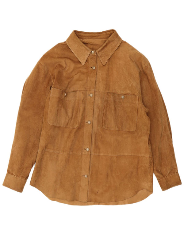 Vintage Womens Overshirt Suede Shirt UK 14 Large Beige Leather