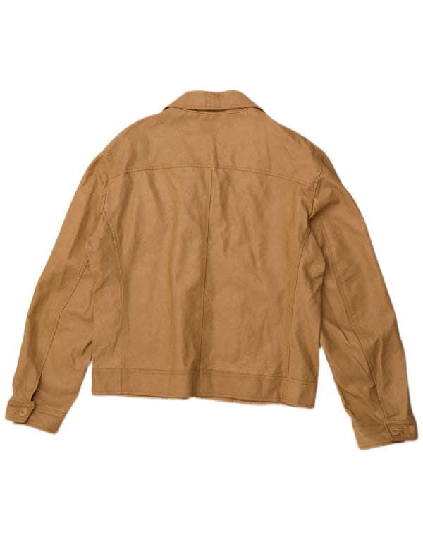 VINTAGE Womens Leather Jacket UK 18 XL Beige Leather