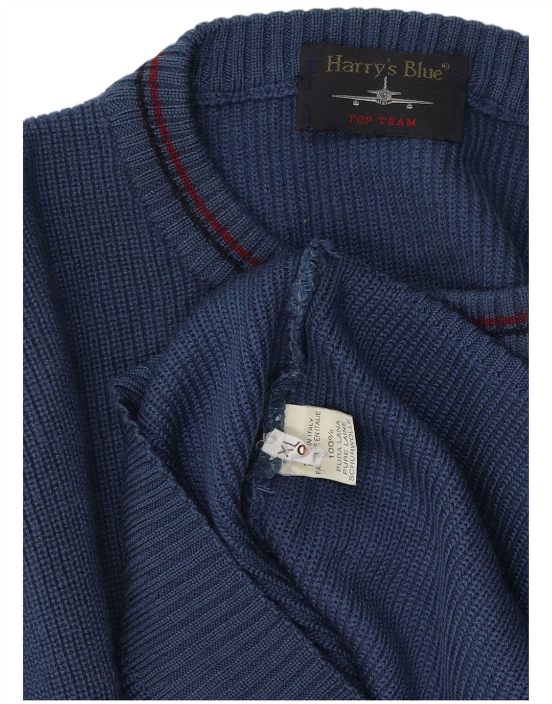 VINTAGE Mens Graphic Crew Neck Jumper Sweater XL Blue Wool