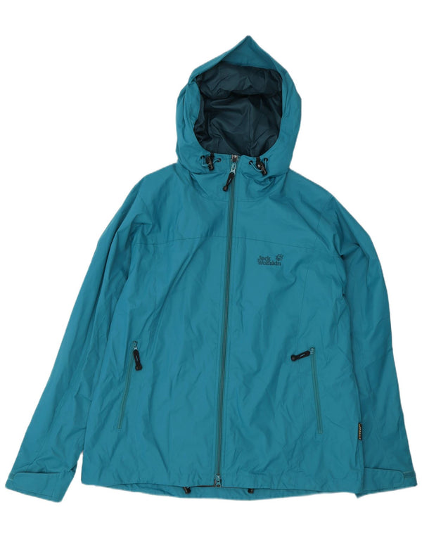 JACK WOLFSKIN Womens Hooded Rain Jacket UK 18/20 XL Blue Polyamide