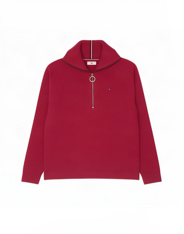 Tommy Hilfiger Womens Zip Neck Jumper Sweater UK 16 Large Burgundy