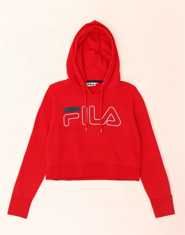 Fila Womens Oversized Crop Graphic Hoodie Jumper UK 6 XS Red Cotton
