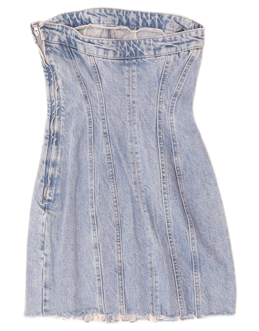 Zara Womens Denim Strapless Dress UK 8 Small Blue Cotton