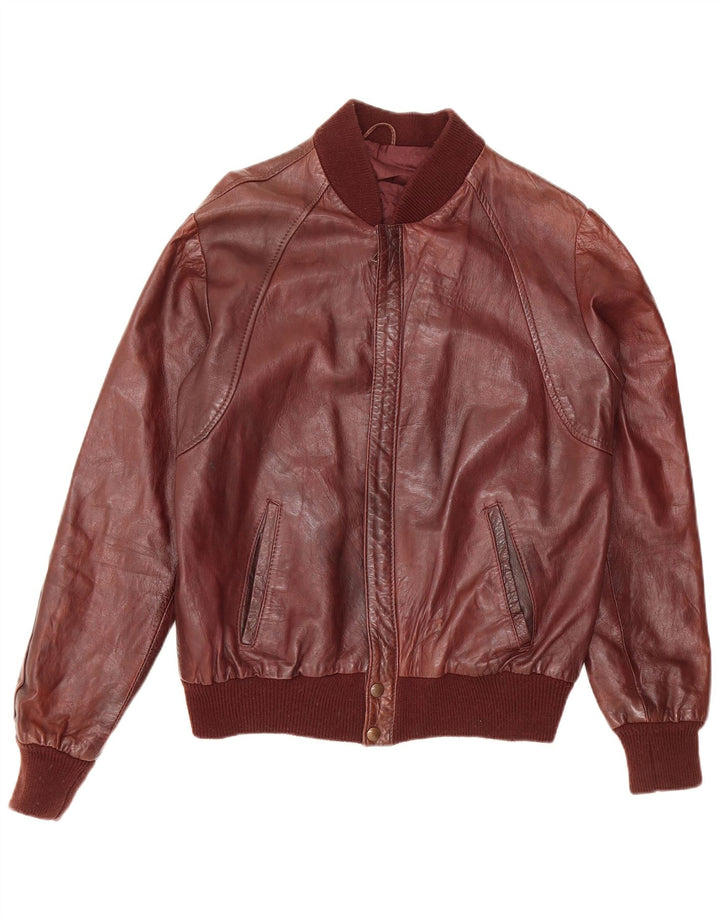 C&A Mens Leather Jacket UK 38 Medium Burgundy Leather