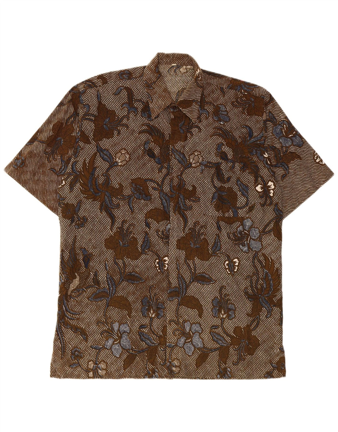 Vintage Mens Short Sleeve Shirt XL Brown Floral