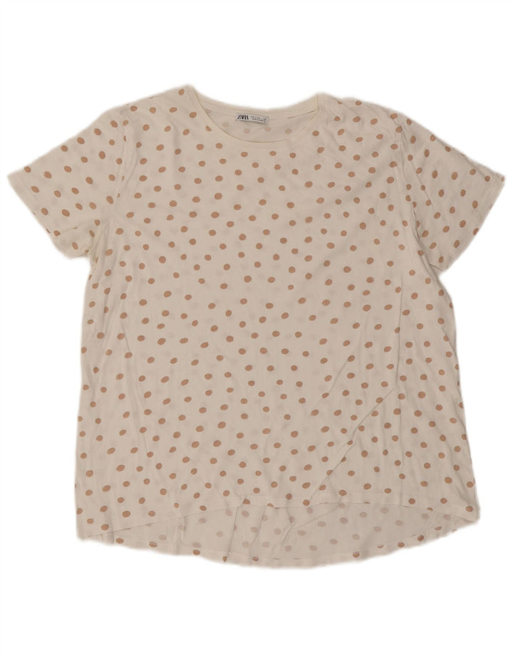 ZARA Womens T-Shirt Top UK 16 Large White Polka Dot