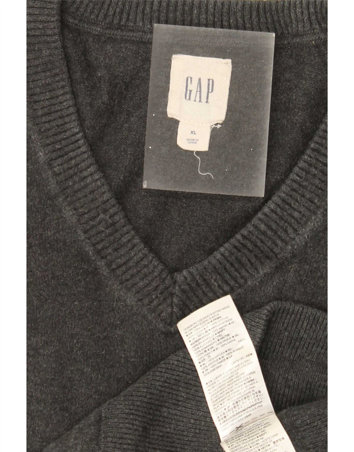 Gap Mens V-Neck Jumper Sweater XL Grey Cotton