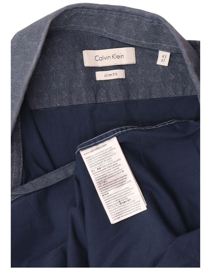 Calvin Klein Mens Abstract Pattern Slim Fit Shirt Size 43 17 XL Navy Blue