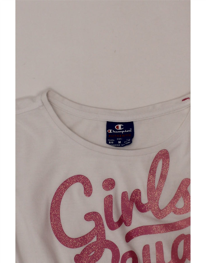 CHAMPION Girls Graphic T-Shirt Top 9-10 Years Medium White