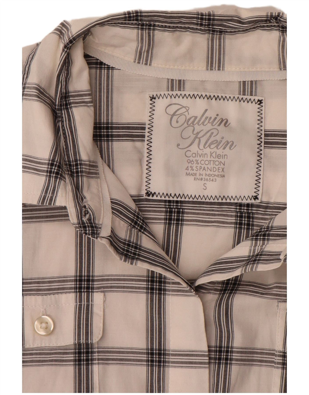 Calvin Klein Womens Shirt UK 10 Small White Check Cotton