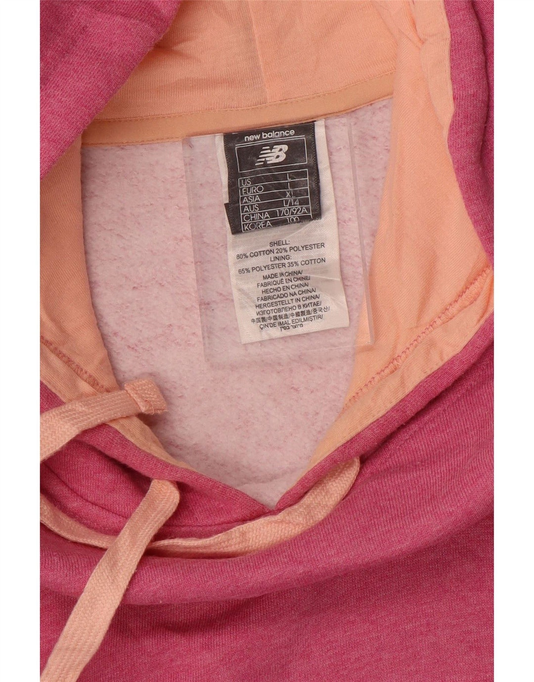 NEW BALANCE Womens Graphic Hoodie Jumper UK 16 Large Pink Cotton