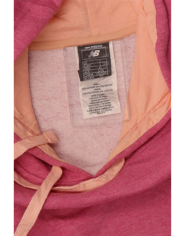 NEW BALANCE Womens Graphic Hoodie Jumper UK 16 Large Pink Cotton