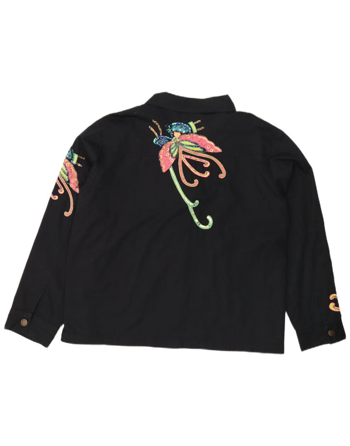 INDIGO MOON Womens Oversized Bomber Jacket UK 22 3XL Black Butterfly