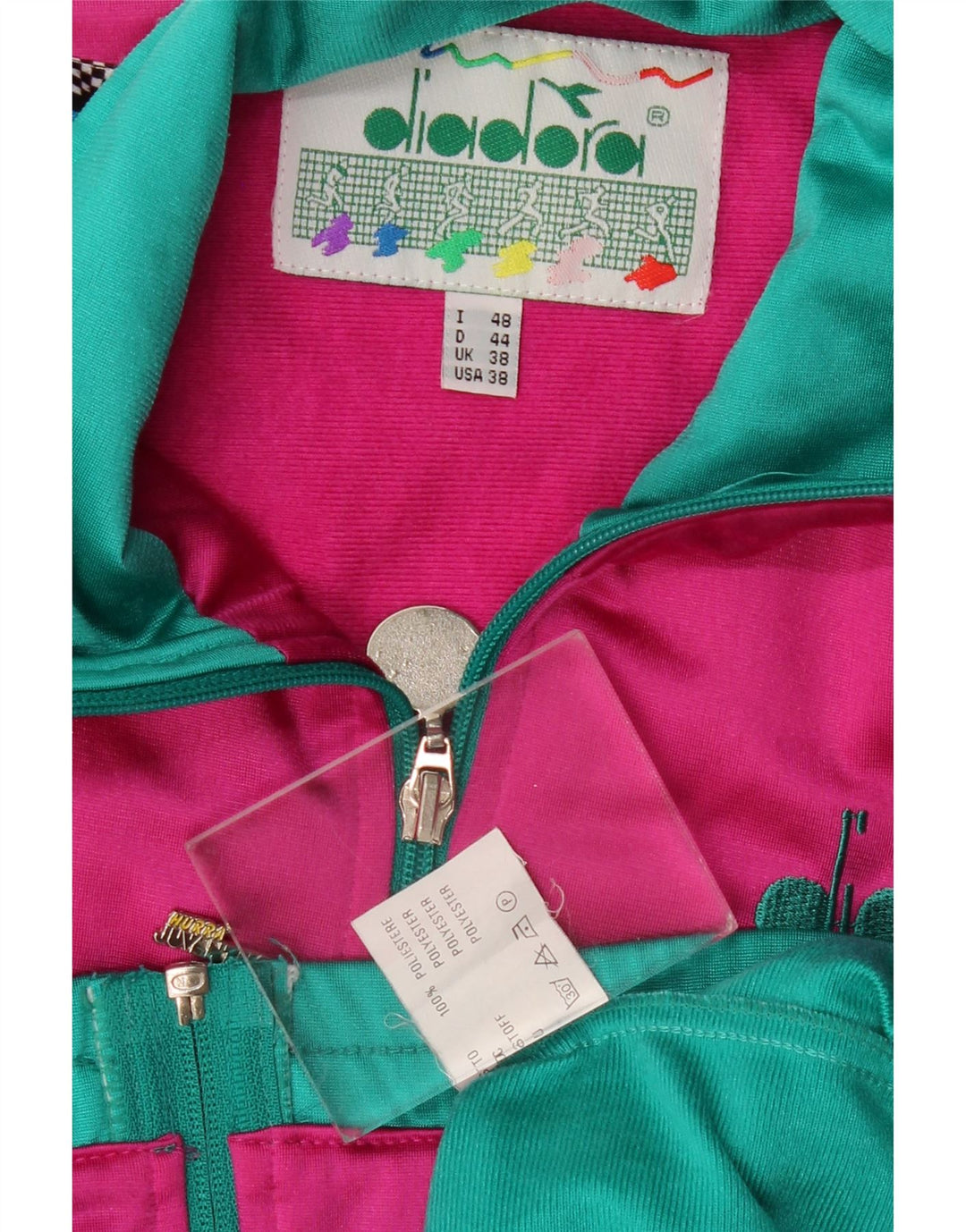 DIADORA Mens Graphic Tracksuit Top Jacket UK 38 Medium Green Colourblock