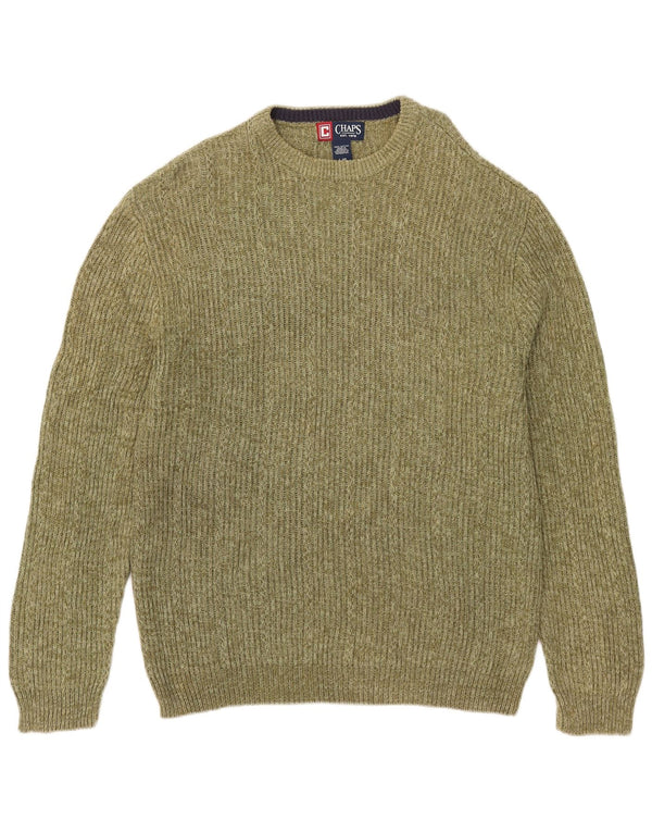 Chaps Mens Crew Neck Jumper Sweater Large Green Flecked Cotton