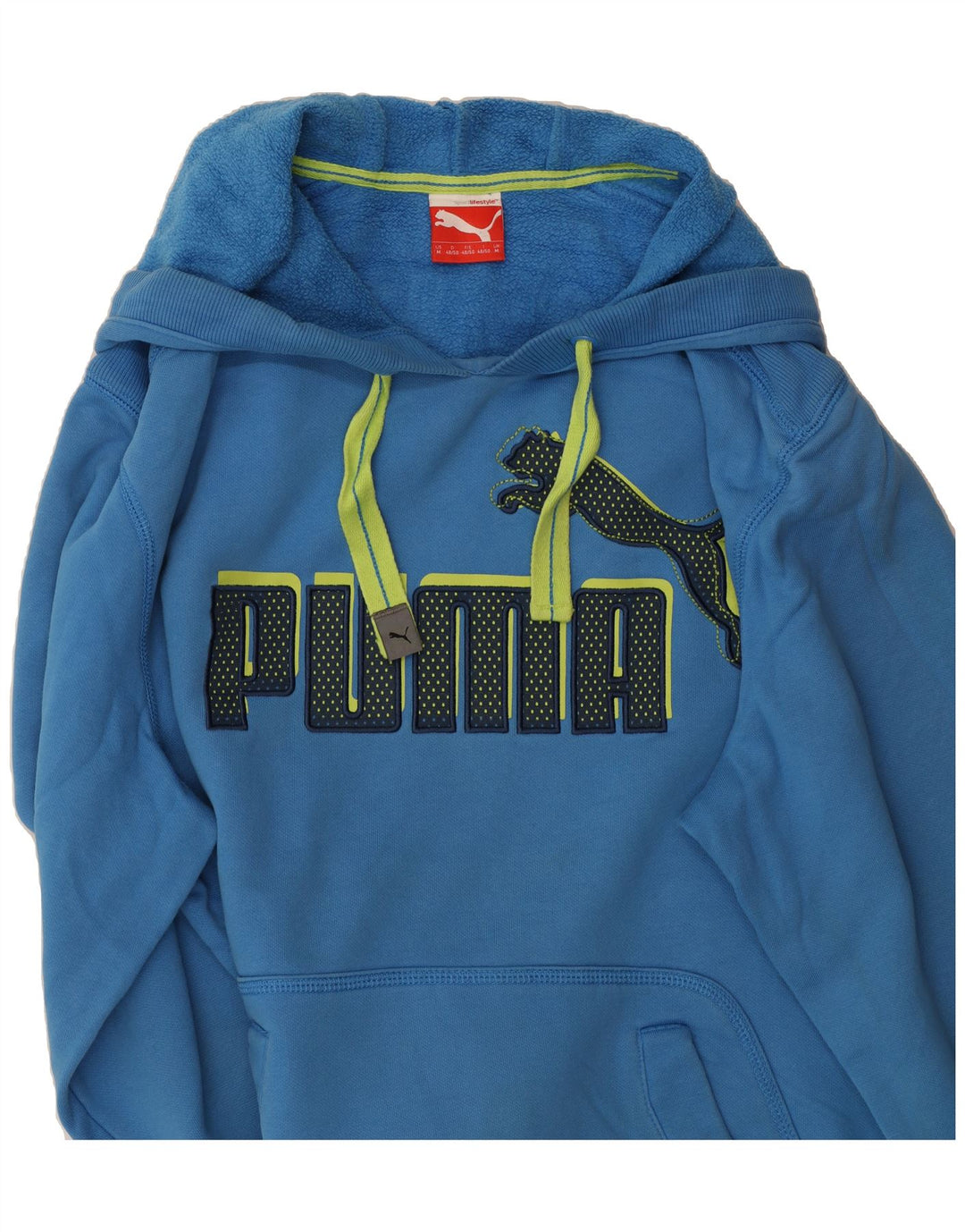 PUMA Mens Graphic Hoodie Jumper Medium Blue Cotton Vintage Puma and Second-Hand Puma from Messina Hembry 