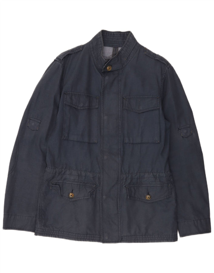 MASSIMO DUTTI Mens Military Jacket UK 36 Small Navy Blue