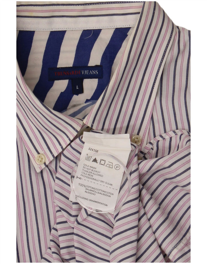 TRUSSARDI JEANS Mens Shirt Large White Pinstripe Cotton