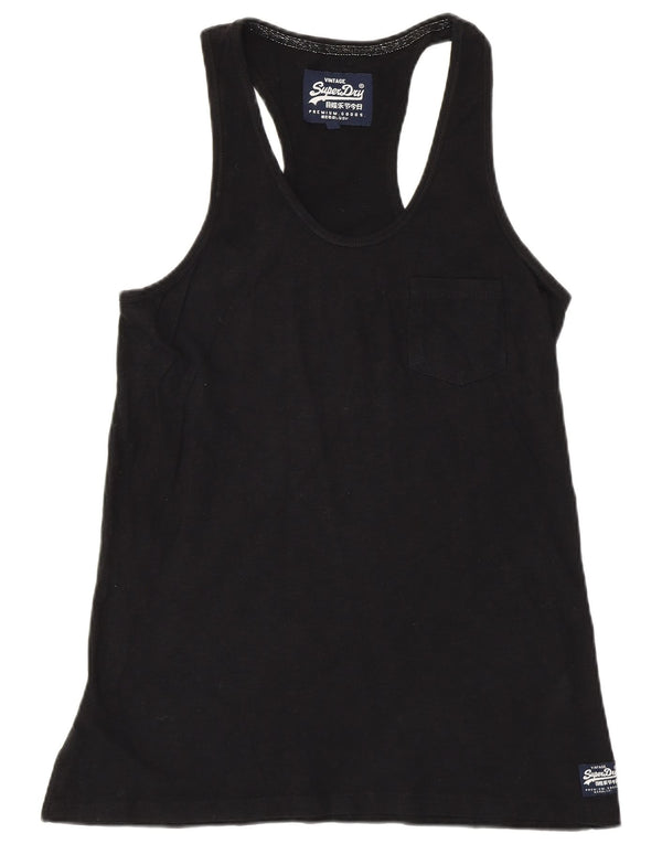 Superdry Womens Vest Top UK 14 Large Black Cotton