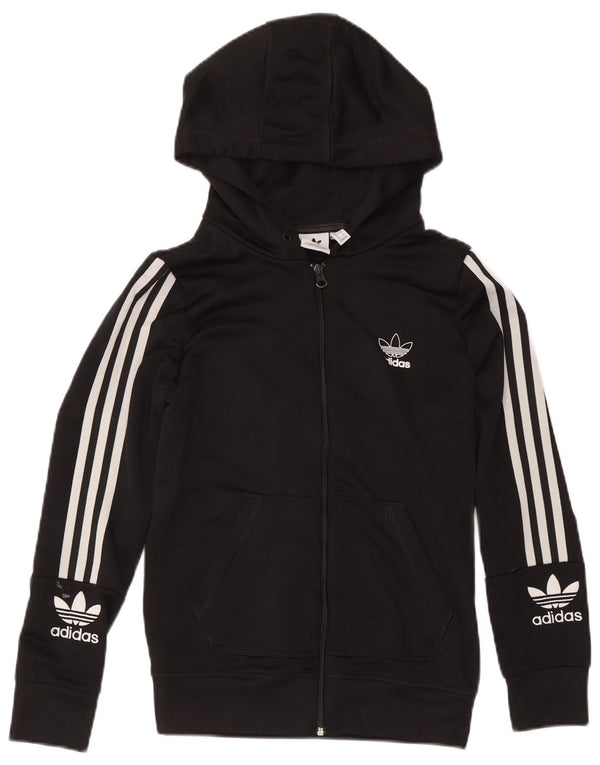 Adidas Womens Graphic Zip Hoodie Sweater UK 12 Medium Black Polyester
