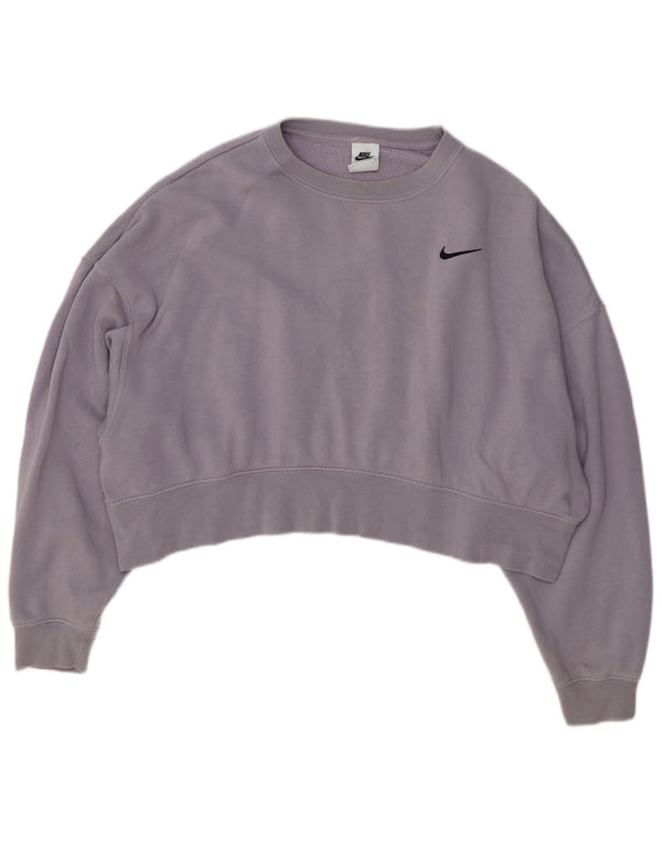 Nike Womens Crop Loose Fit Sweatshirt Jumper UK 10 Small Purple Cotton