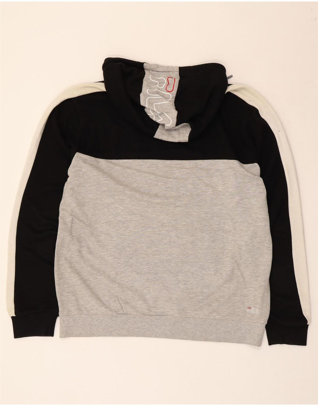 Fila Mens Graphic Hoodie Jumper Large Grey Colourblock
