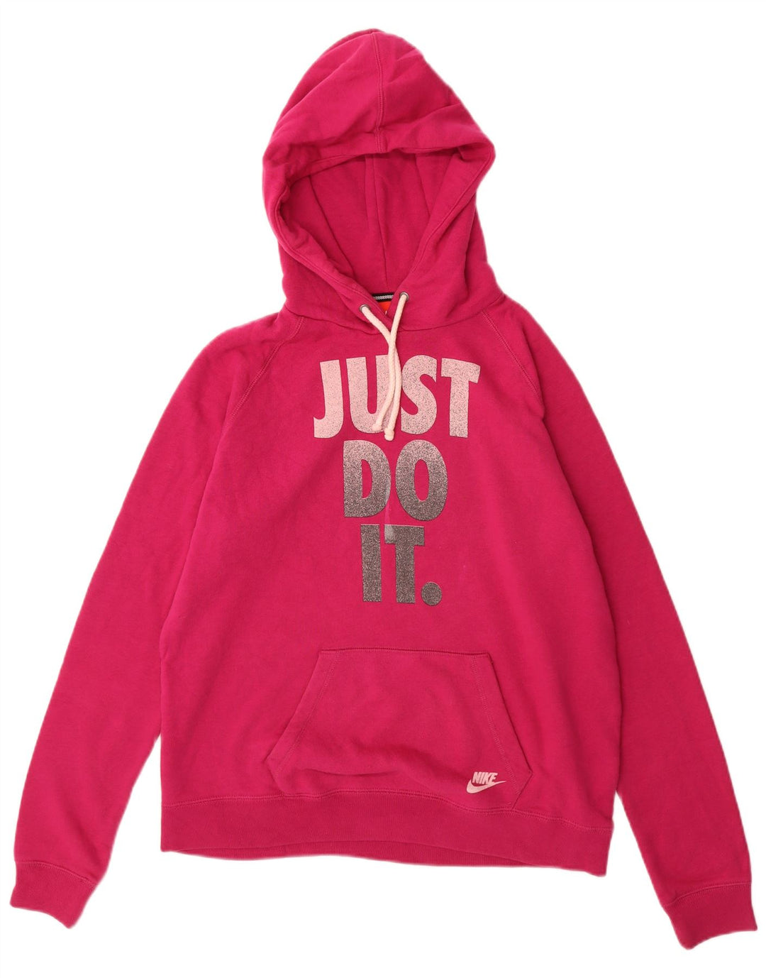 NIKE Womens Graphic Hoodie Jumper UK 16 Large Pink Cotton
