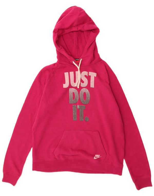 NIKE Womens Graphic Hoodie Jumper UK 16 Large Pink Cotton