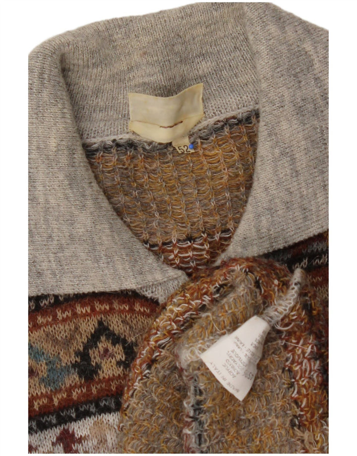 VINTAGE Mens Polo Neck Jumper Sweater IT 52 Large Brown Fair Isle Acrylic