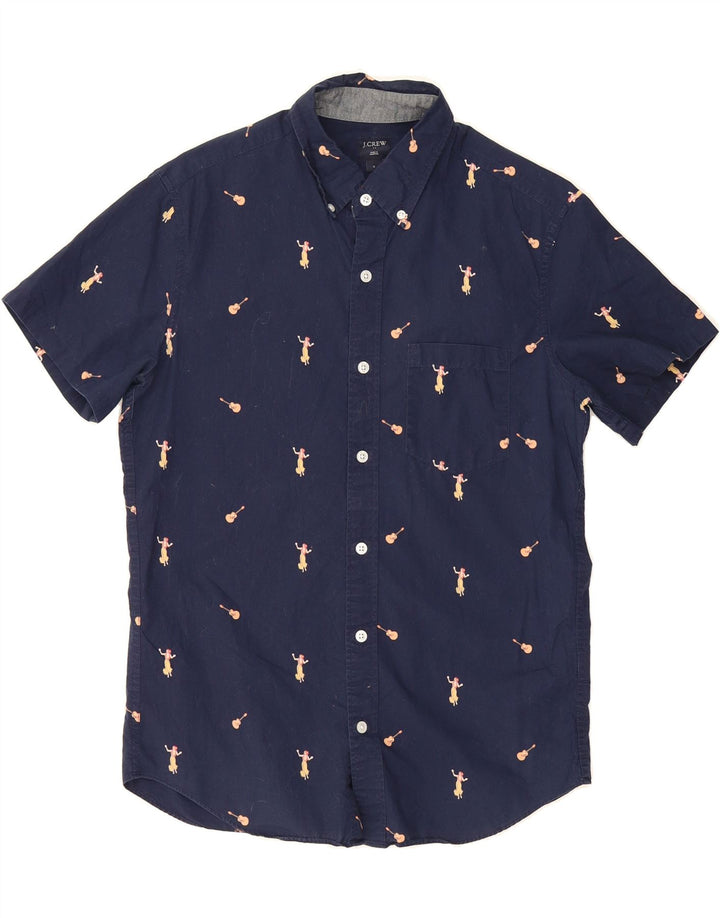 J. CREW Mens Abstract Pattern Short Sleeve Shirt Small Navy Blue Cotton Vintage J. Crew and Second-Hand J. Crew from Messina Hembry 