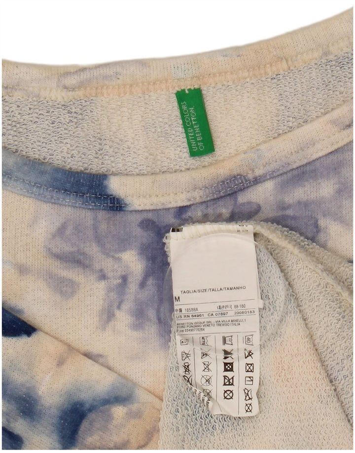 BENETTON Womens Top 3/4 Sleeve UK 14 Medium Blue Floral Cotton