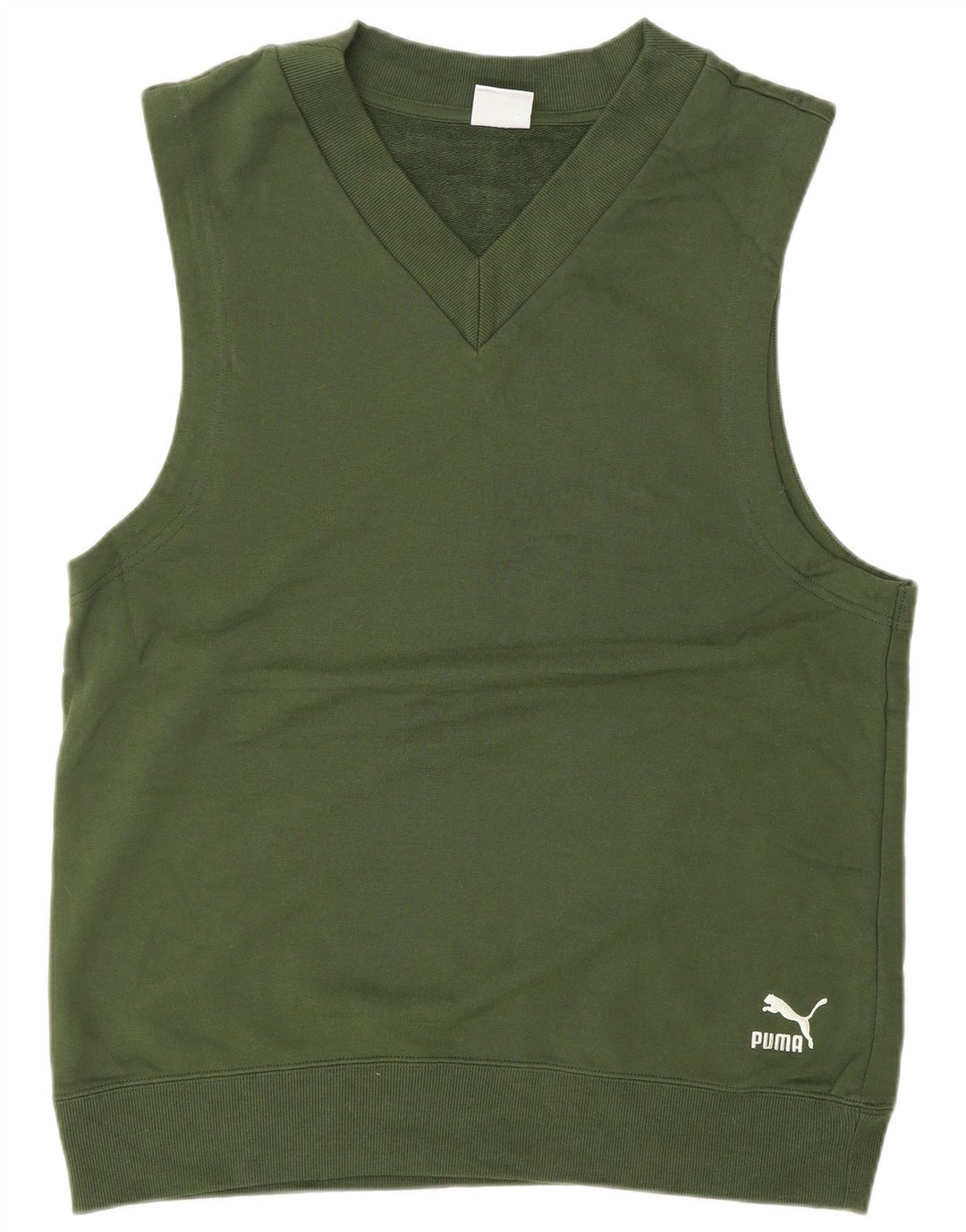 PUMA Mens Sleeveless Sweatshirt Jumper Small Green Cotton