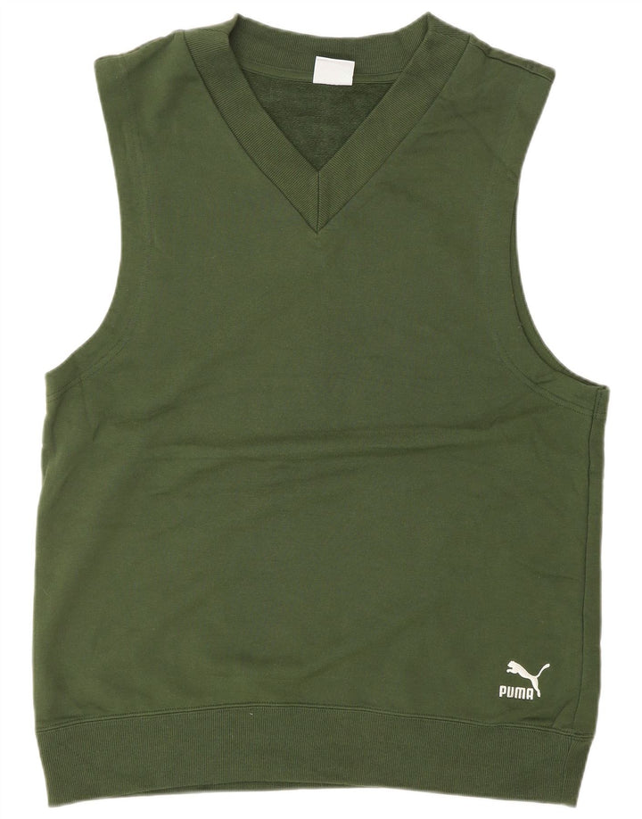 PUMA Mens Sleeveless Sweatshirt Jumper Small Green Cotton