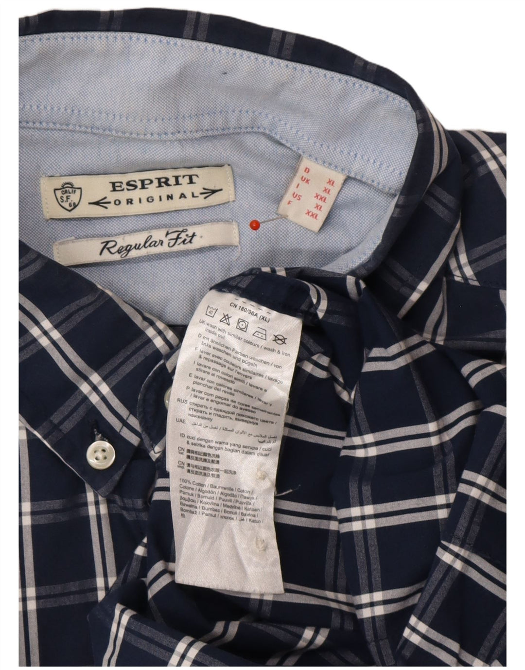 ESPRIT Mens Shirt XL Navy Blue Check Cotton