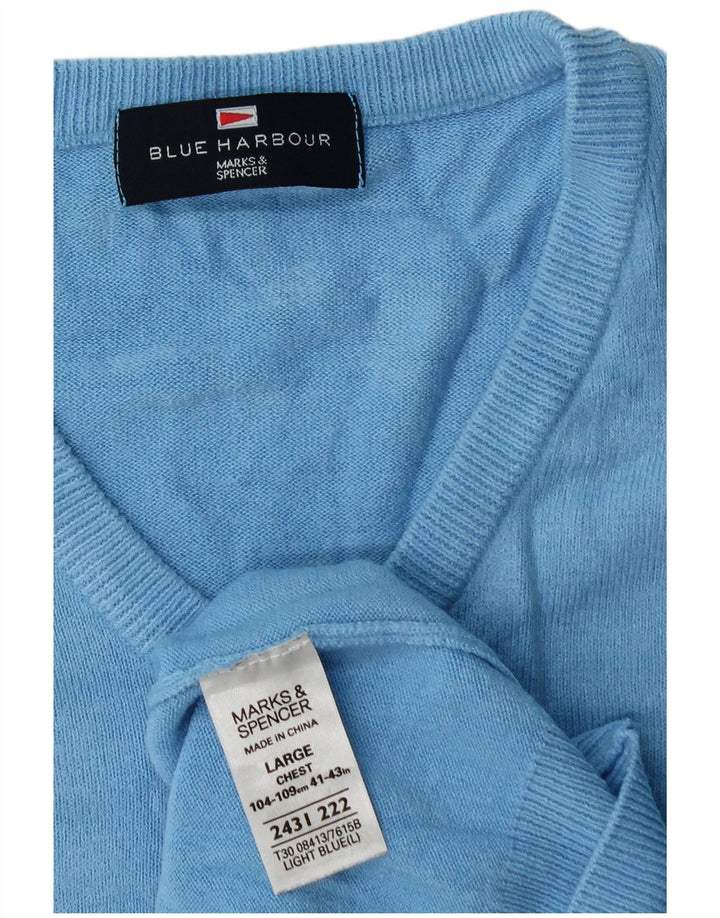 Marks & Spencer Mens V-Neck Jumper Sweater Large Blue Acrylic