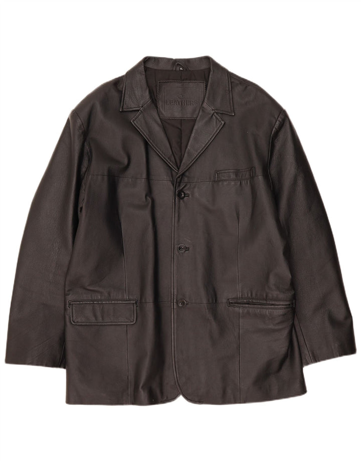 Vintage Mens 3 Button Leather Blazer Jacket UK 42 XL Black Leather