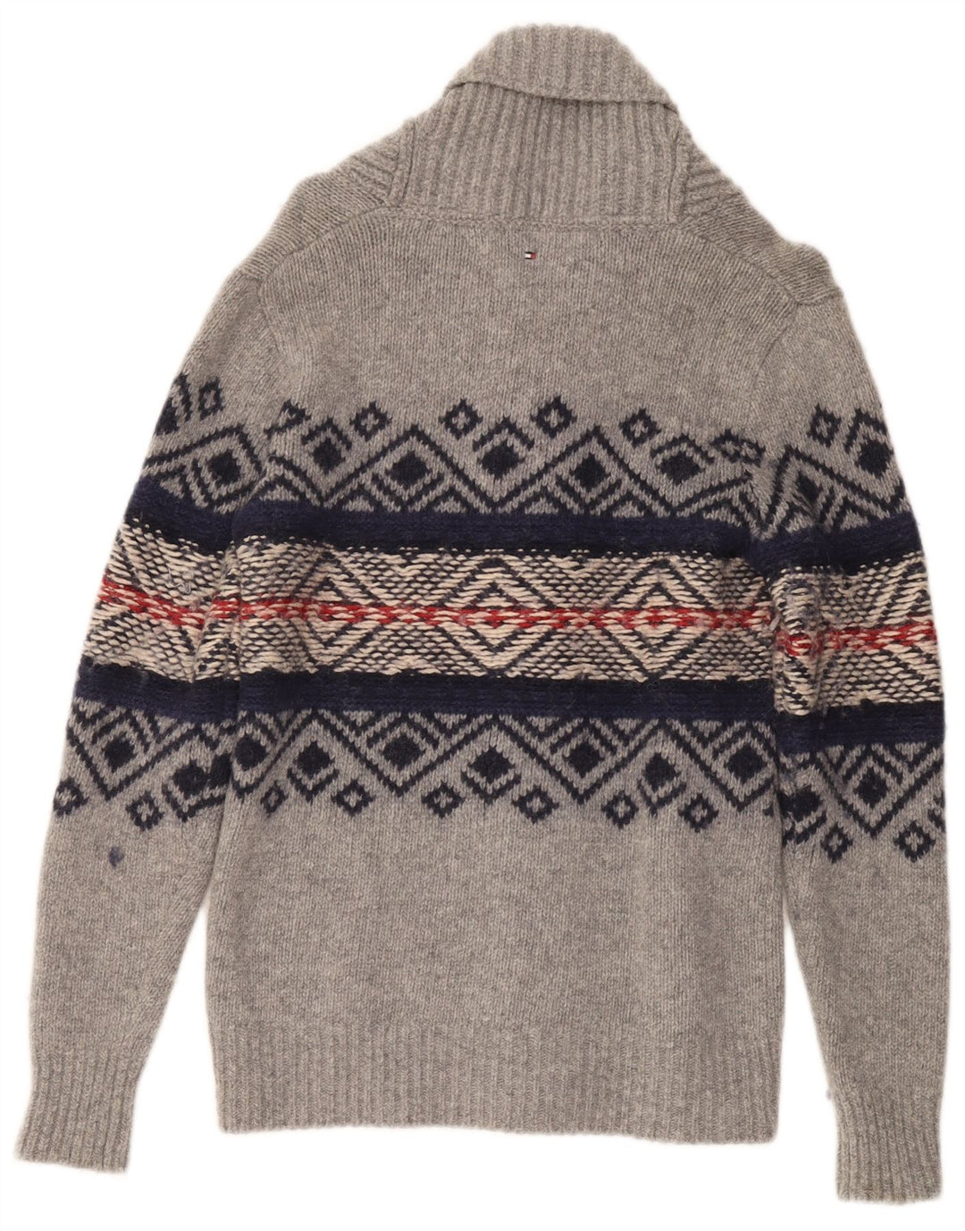 TOMMY HILFIGER Boys Cardigan Sweater 15-16 Years Grey Fair Isle