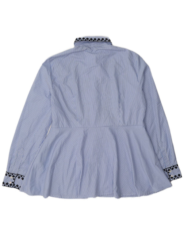 Zara Womens Shirt Blouse UK 14 Medium Blue Pinstripe Polyester
