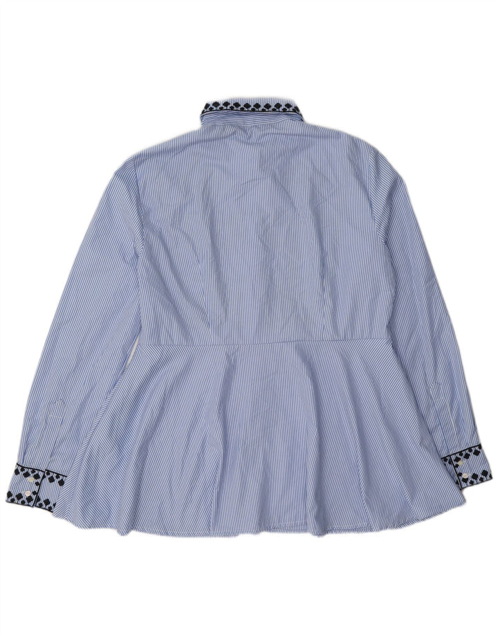 Zara Womens Shirt Blouse UK 14 Medium Blue Pinstripe Polyester