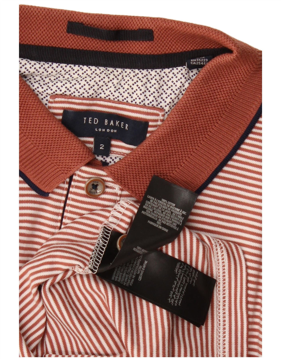 Ted Baker Mens Polo Shirt Size 2 Small Brown Striped Cotton