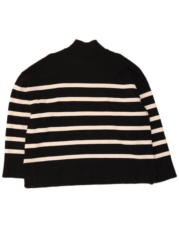 Zara Womens Oversized Turtle Neck Jumper Sweater UK 18 XL Black Striped