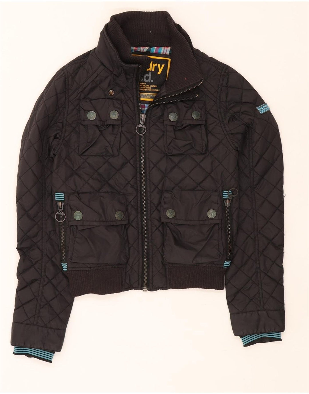 Superdry Womens Quilted Utility Jacket UK 10 Small Black Nylon