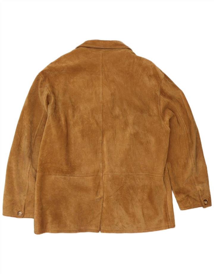 Vintage Mens 4 Button Suede Blazer Jacket IT 56 3XL Beige