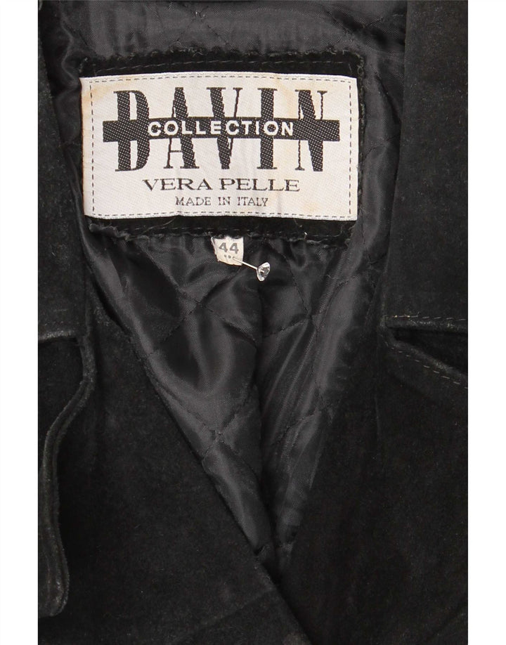 Davin Womens Loose Fit Suede Double Breasted Coat IT 44 Medium Black