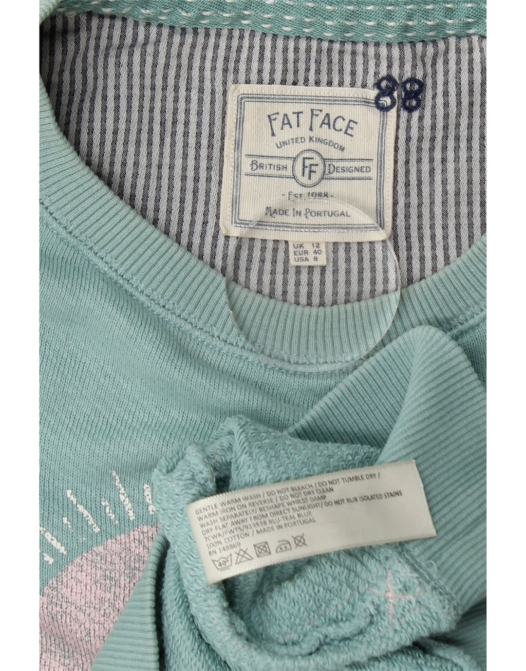 Fat Face Womens Graphic Crew Neck Jumper Sweater UK 12 Medium Blue