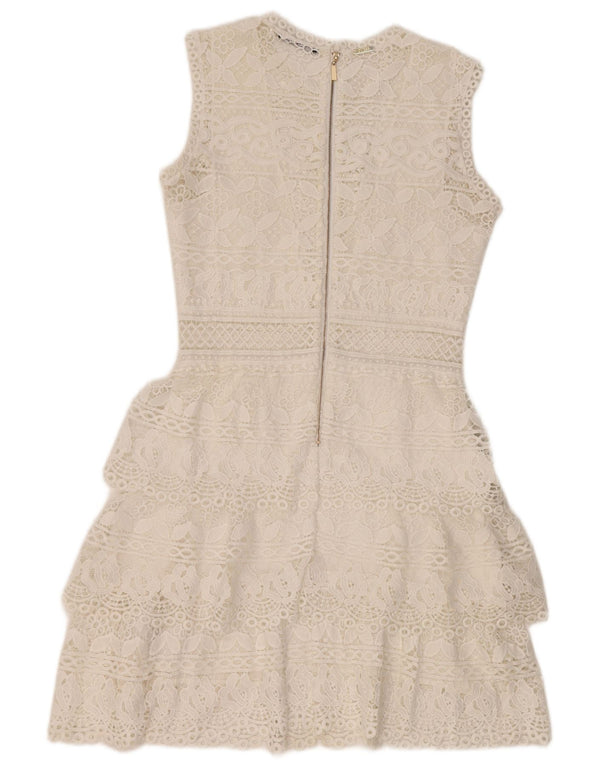 Guess Womens Sleeveless Lace Tiered Dress UK 12 Medium White Polyester