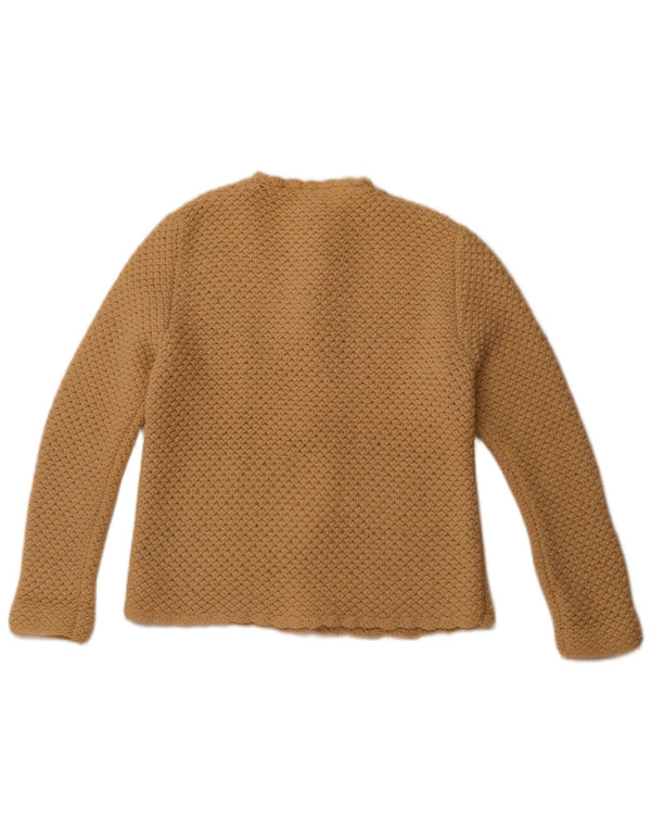 VINTAGE Womens Cardigan Sweater UK 12 Medium Beige Lambswool
