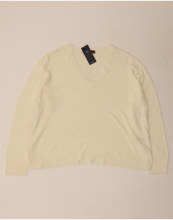 Marks & Spencer Womens V-Neck Jumper Sweater UK 20 2XL Off White Acrylic