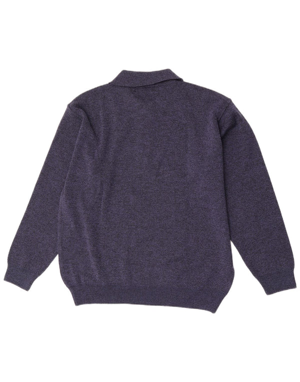 Blarney Woolen Mills Mens Polo Neck Jumper Sweater Large Navy Blue Striped