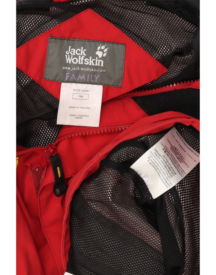JACK WOLFSKIN Boys Graphic Hooded Rain Jacket 13-14 Years Red Polyamide